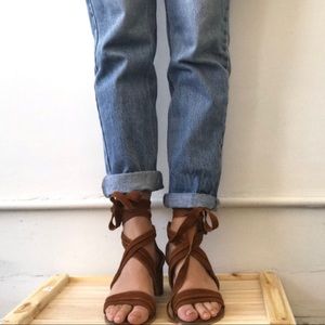 Steve Madden Genuine Suede Lace Up Block Heeled Sandals Boho chic French Luxe